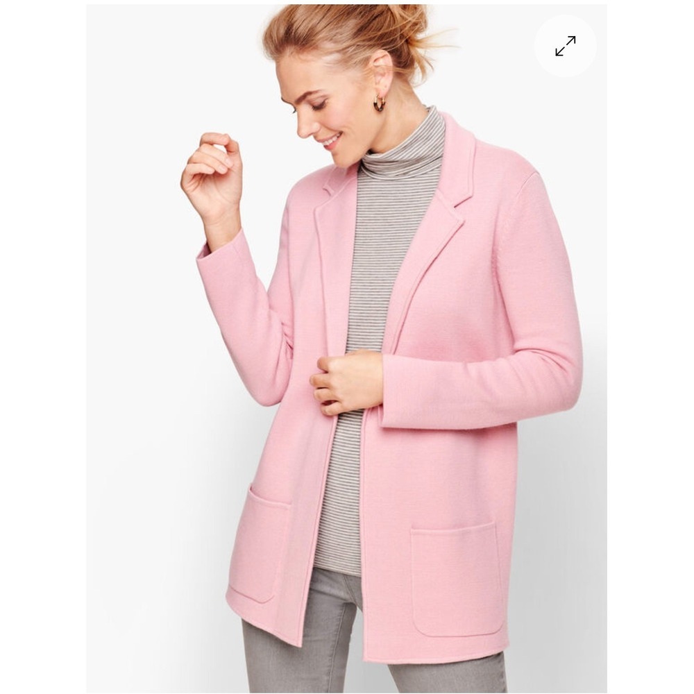 Talbots Women's Size-2X Merino Wool Blend Cardigan Open Front Light Pink Classic